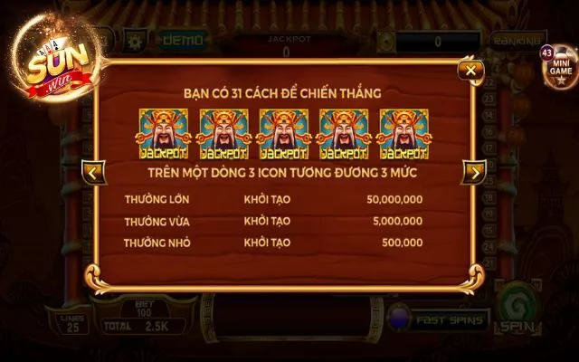 Jackpot của slots thần tài Sunwin